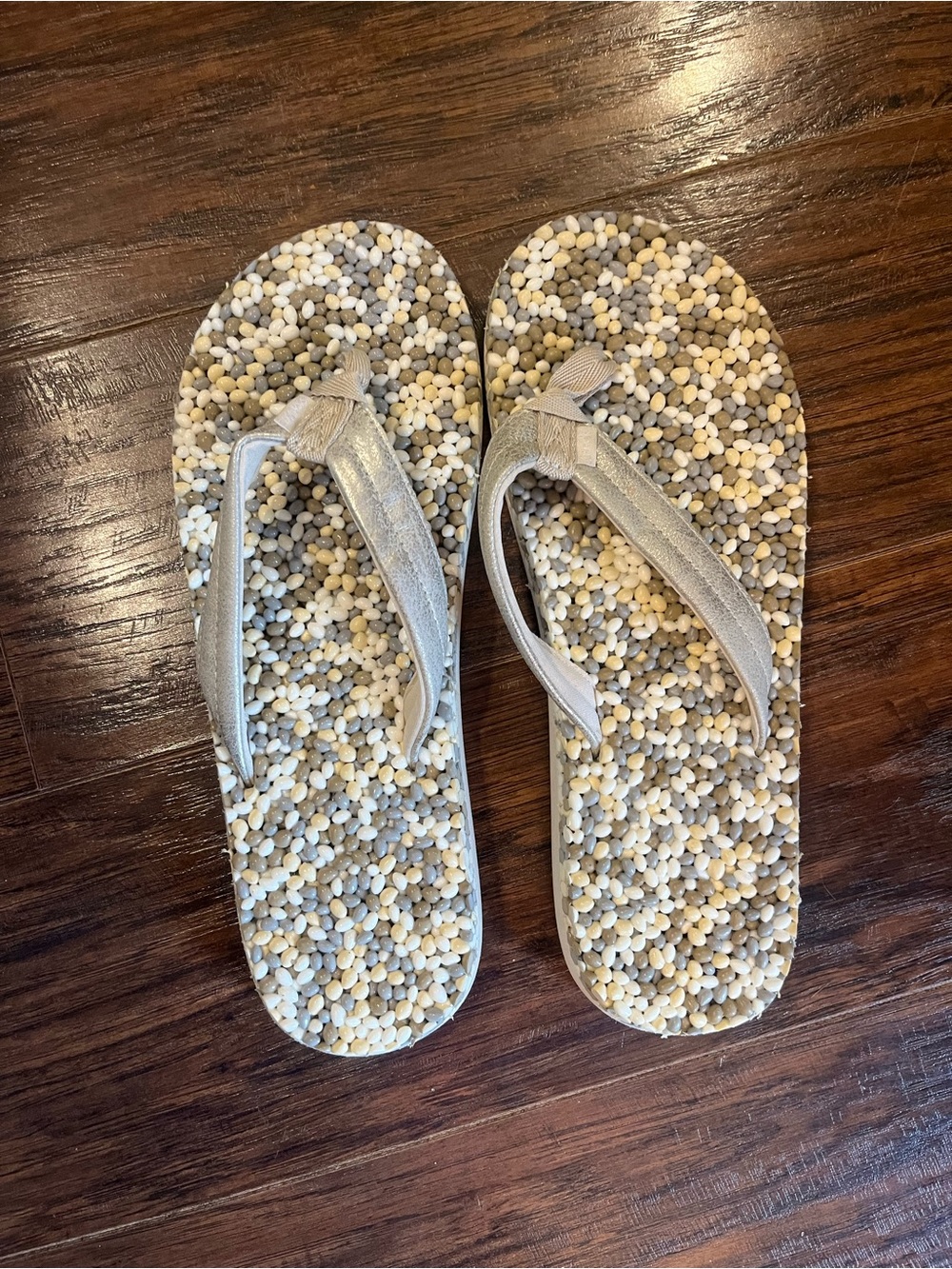 Sanuk-Beaded Pebble-Style Flip Flop Sandals - Cream, Gray